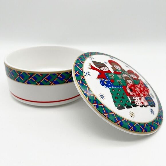 Mikasa Ultra Ceram Yule Cheer Holiday Carolers Lidded Candy Trinket Dish FX080 - Picture 4 of 9